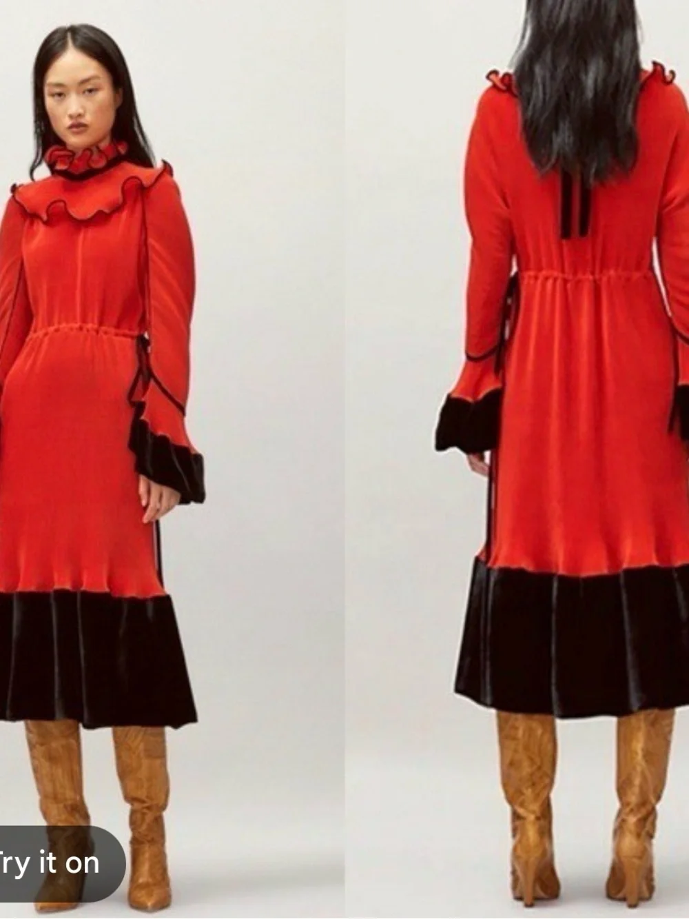 Tory Burch Pleated Ruffle Dress Runway Red 2 Convertible